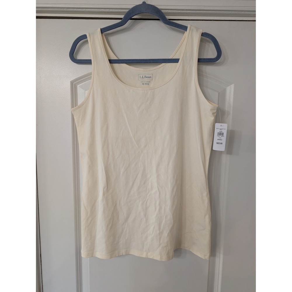 L.L.Bean Womens Layering Tank Top Cream Cotton medium NWT basics underlayer